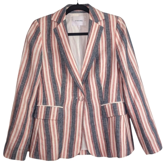 Frame Denim Jackets & Blazers - Frame Linen Denim Red and Blue Striped Blazer